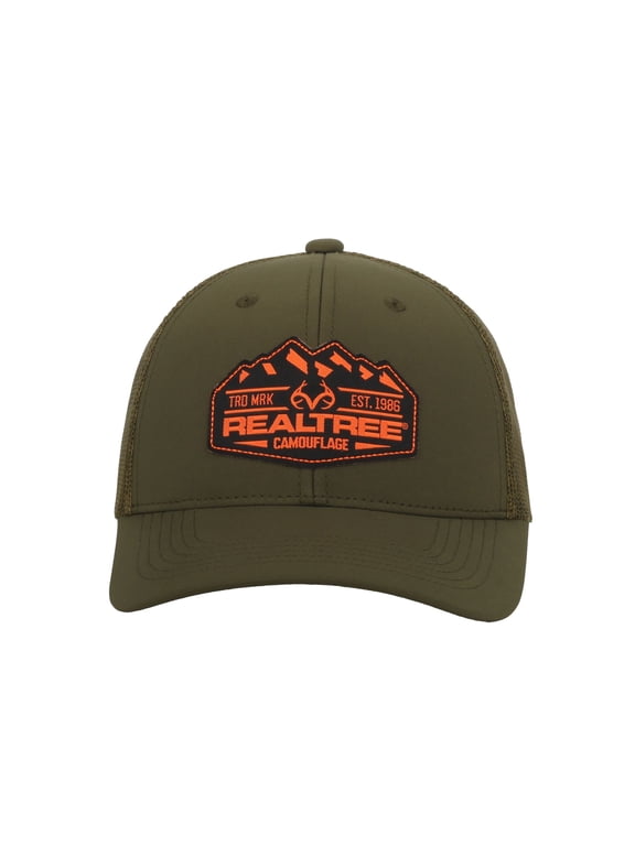 Structured 6-Panel Trucker Hat Woven Logo Meshback Cap, Olive, One Size