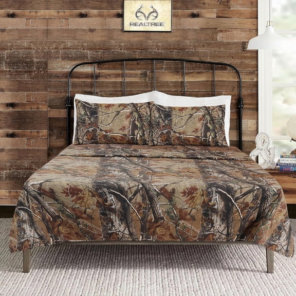 Realtree All Purpose Camo Bedding Full Sheet Set 4 Piece Polycotton Rustic Farmhouse Bedding for Lodge, Cabin & Hunting Bed Set – Perfect for Outdoor Camouflage Bedroom - (54"x 75”)