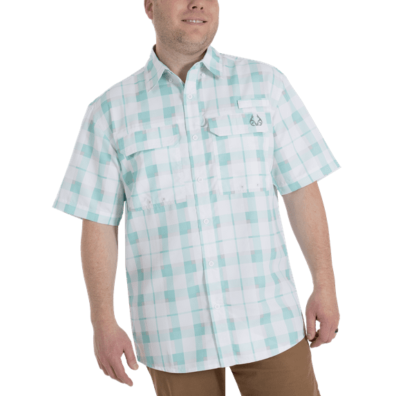 Realtree Short Sleeve Fishing Guide Shirt, Aruba Blue Plaid (Men's)