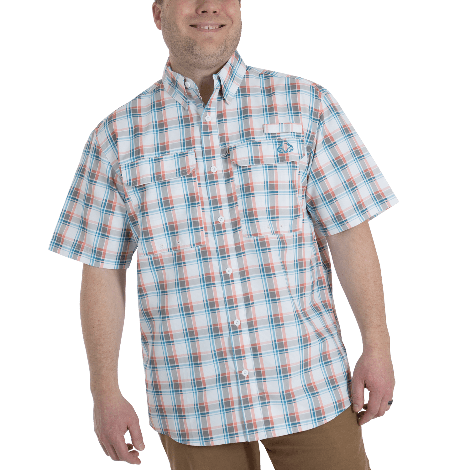 Realtree Short Sleeve Fishing Guide Shirt, Offshore Plaid Blue (Men's)