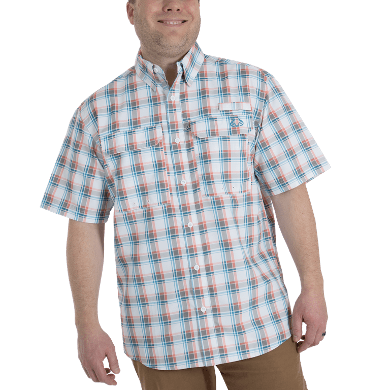 Realtree Short Sleeve Fishing Guide Shirt, Offshore Plaid Blue