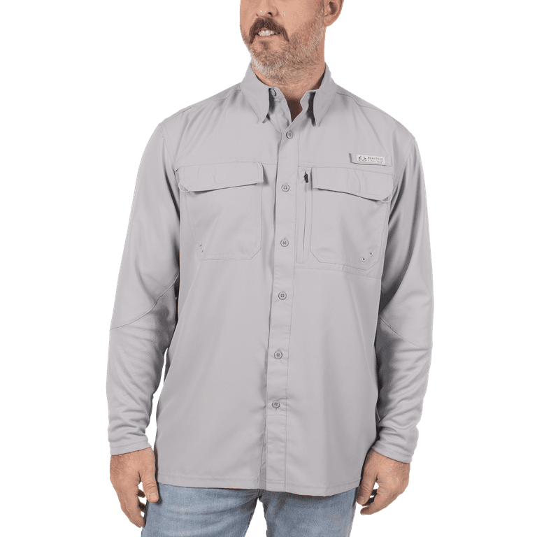 Realtree Sleet Gray Mens Long Sleeve Fishing Guide Shirt- 2XL