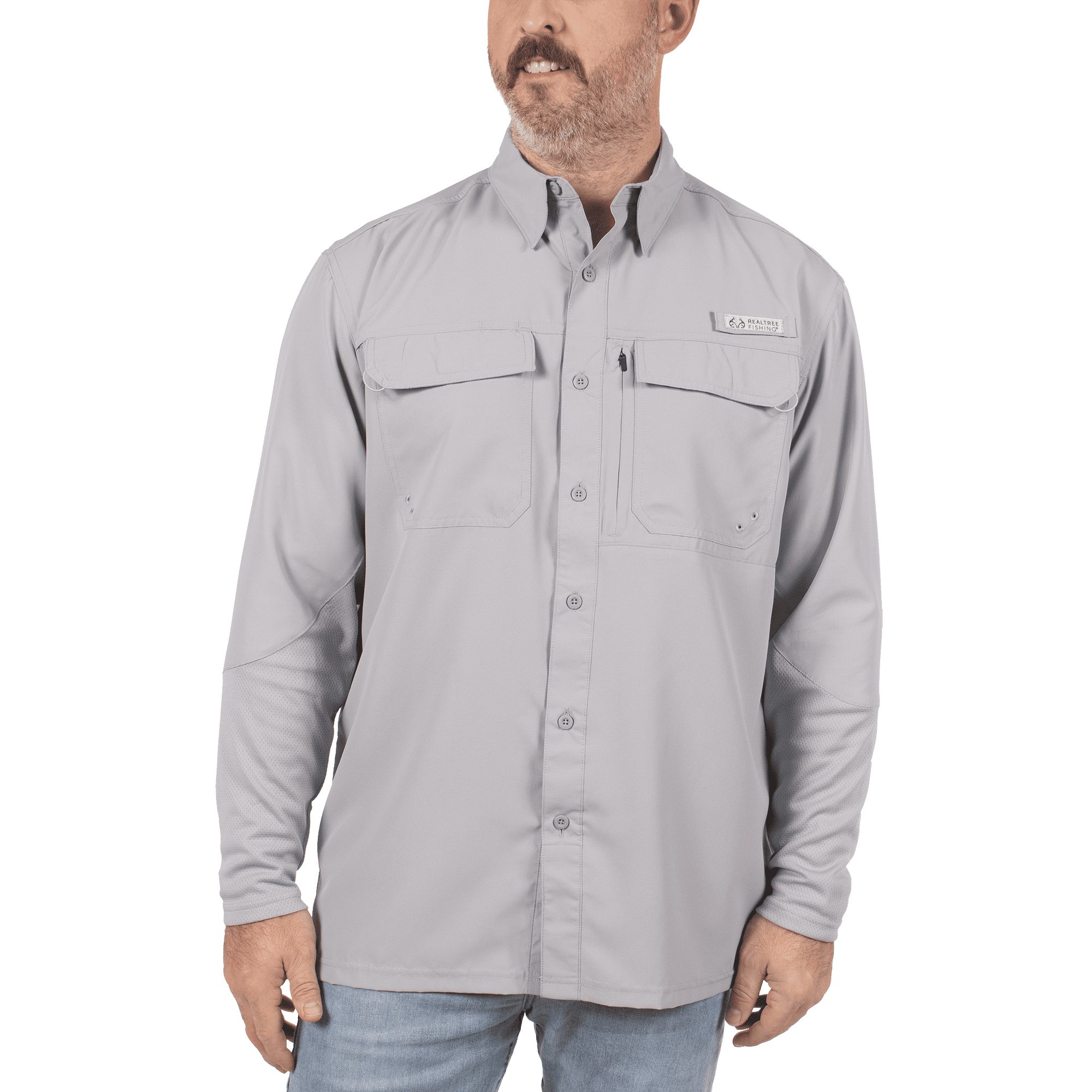 Realtree Sleet Gray Mens Long Sleeve Fishing Guide Shirt- 3XL