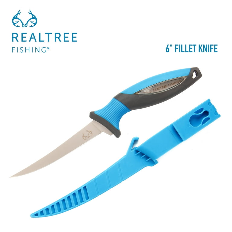 Realtree Stainless Steel Fishing Fillet Knife, 6 Blade Length, Black and  Blue