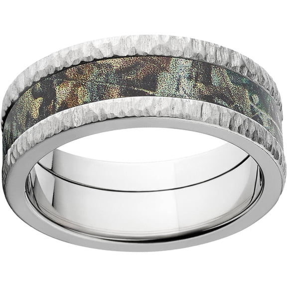 Realtree Timber Men's Camo 8mm Stainless Steel Wedding Band with Tree Bark Edges and Deluxe Comfort Fit