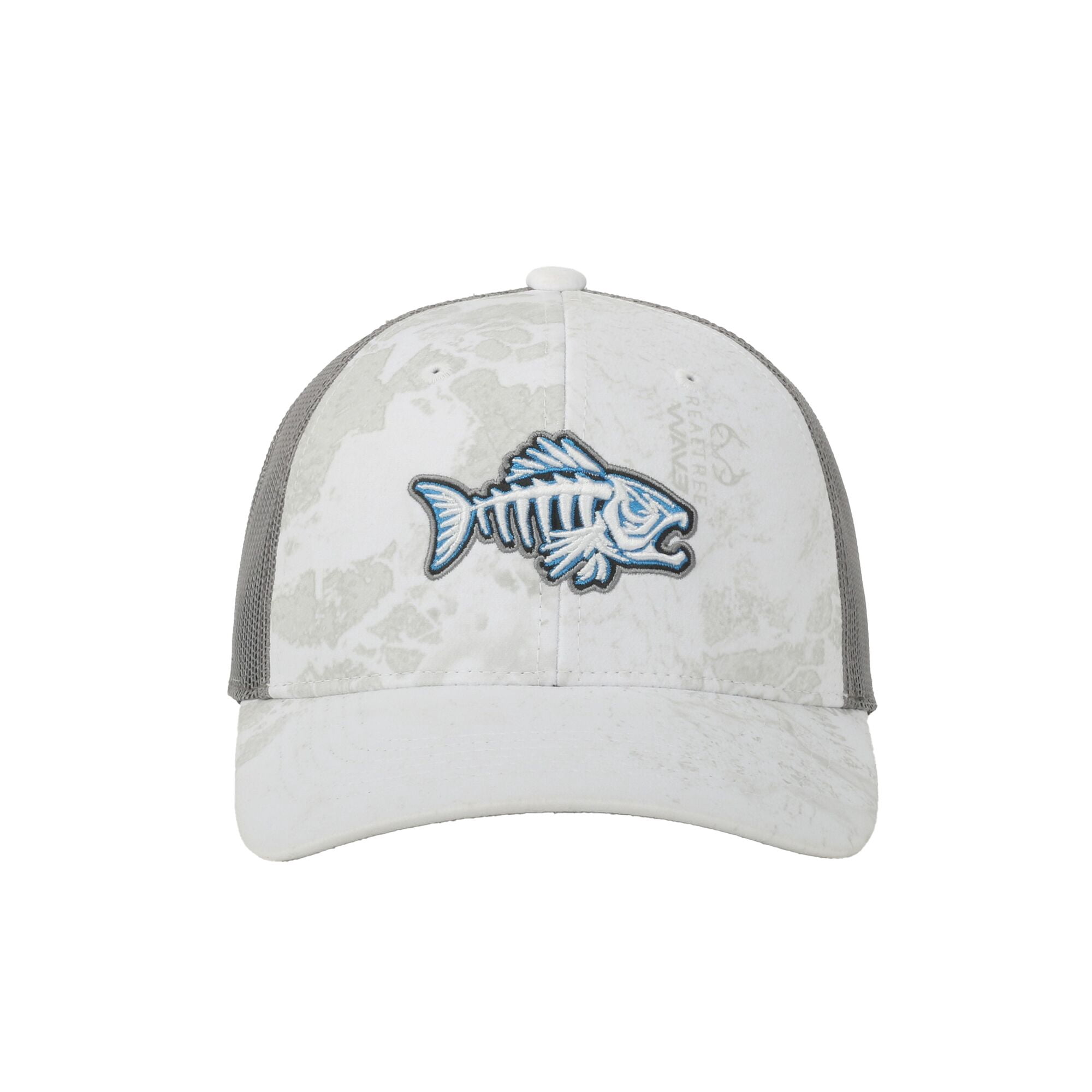 Realtree® Fishing WAV3 White Structured Cap – Mid Profile Mesh Back Snapback, One Size