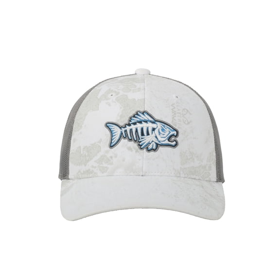 Realtree Fishing WAV3 White Structured Cap Mid Profile Mesh Back Snapback, One Size