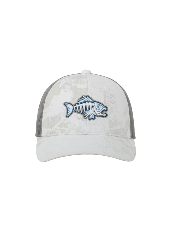 Fishing WAV3 White Structured Cap Mid Profile Mesh Back Snapback, One Size