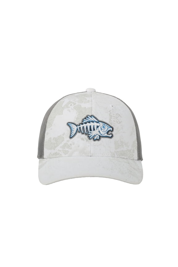 Fishing WAV3 White Structured Cap Mid Profile Mesh Back Snapback, One Size