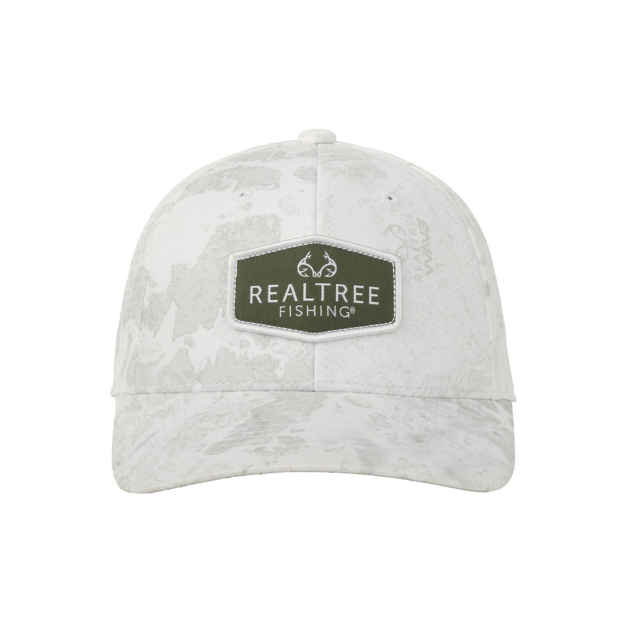Realtree® Fishing WAV3 White Cap – Full Fabric with Scout Patch, Snapback, One Size