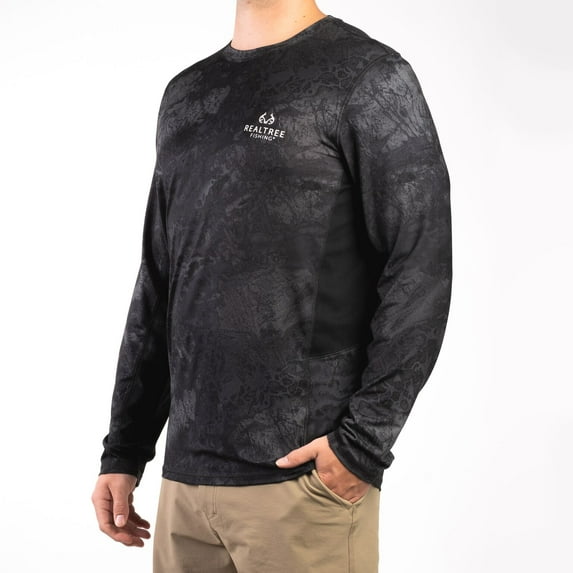 Realtree Wav3 Black Men's Long Sleeve Performance Fishing Tee