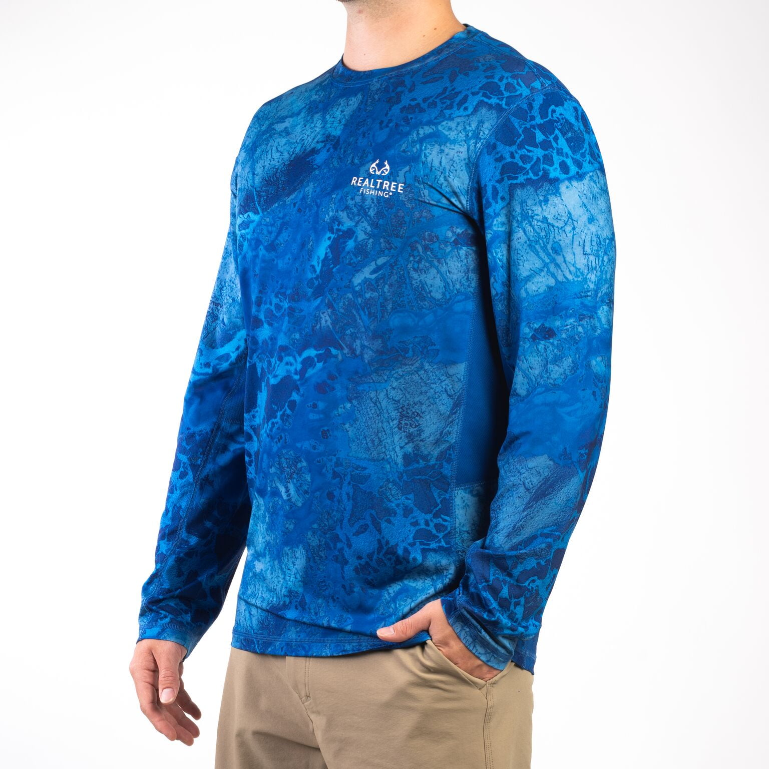 Realtree Fishing Shirt XL Blue Ocean Camo Vented Long Sleeve Mens Pullover  EUC