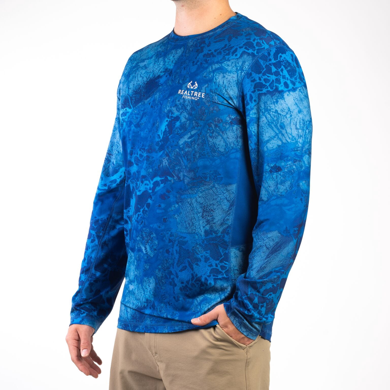Realtree Wav3 Camo Standard Blue Men's Long Sleeve Performance Fishing Tee