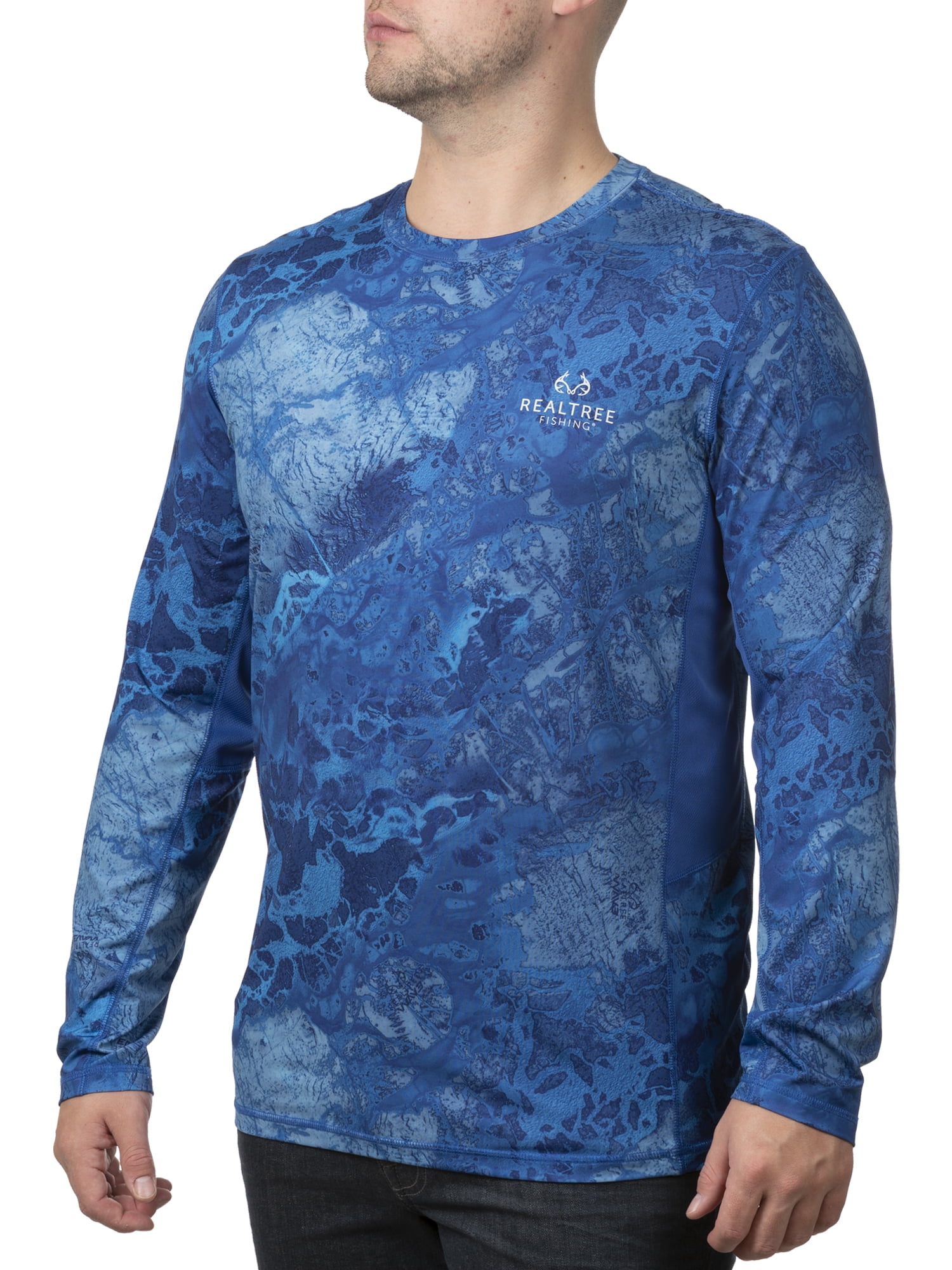 Realtree Men's Blue Long Sleeve Performance Fishing Tee UPF 30+