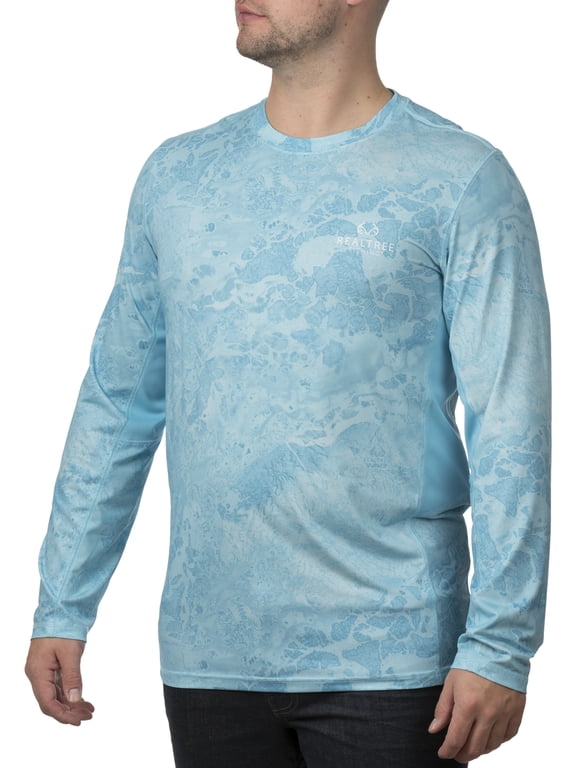 Wav3 Light Blue Men's Long Sleeve Performance Fishing Tee