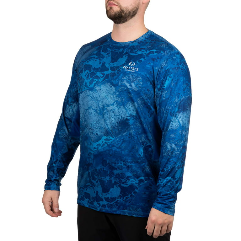 Realtree Wav3 Standard Blue Camo Mens Long Sleeve Fishing Shirt 