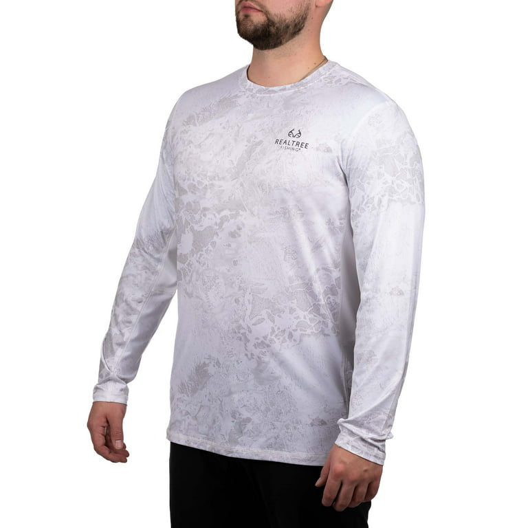 Realtree Wav3 White Camo Mens Long Sleeve Fishing Shirt 