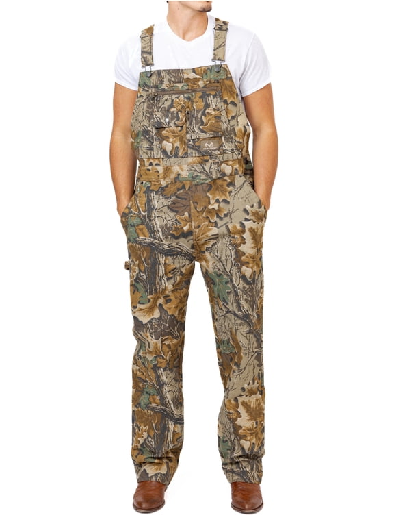 Men's Camo Hunting Cotton Bib Overalls, All-season Uninsulated Camouflage Heavy-Duty Bibs for Outdoor Activities