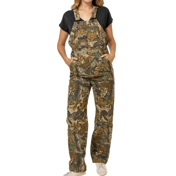Realtree Women's Camo Hunting Cotton Bib Overalls, All-season Uninsulated Camouflage Bib Overalls for Outdoor Activities