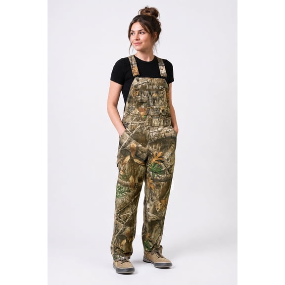Realtree Women's EDGE Camo Hunting Cotton Bib Overalls, All-season Uninsulated, L