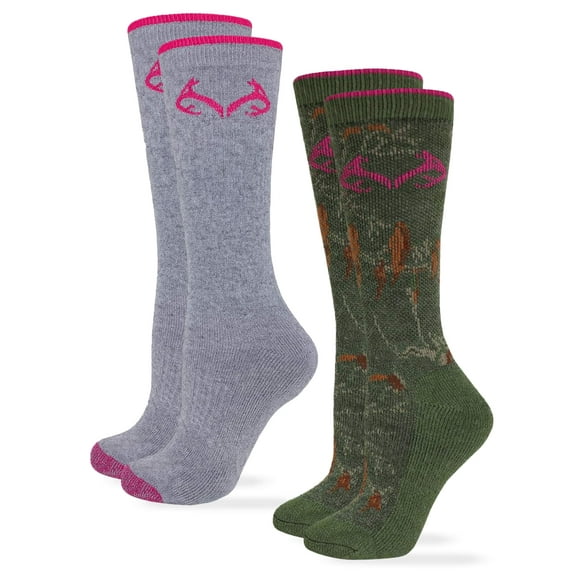 Realtree Womens Socks, Merino Wool Cushion Boot Crew Slouch Socks, 2 Pairs