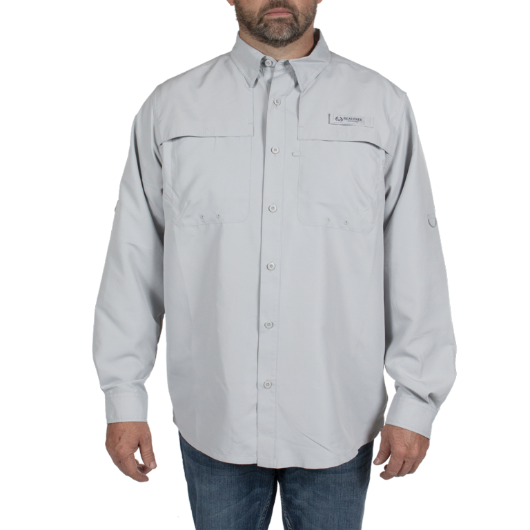 Realtree Fishing Shirt XL White Long Sleeve Vented Pockets Button Down UPF  40+