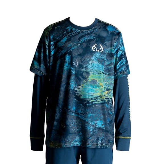 Realtree Youth Long Sleeve Performance Fishing Tee, Navy, S