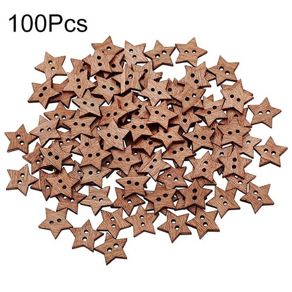 Realyc 100Pcs 2 Holes DIY Star Shape Wooden Button Scrapbook Craft