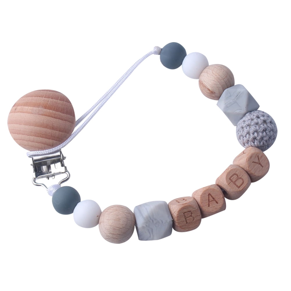 Realyc Silicone Wooden Baby Pacifier Clip Chain Beads Teether