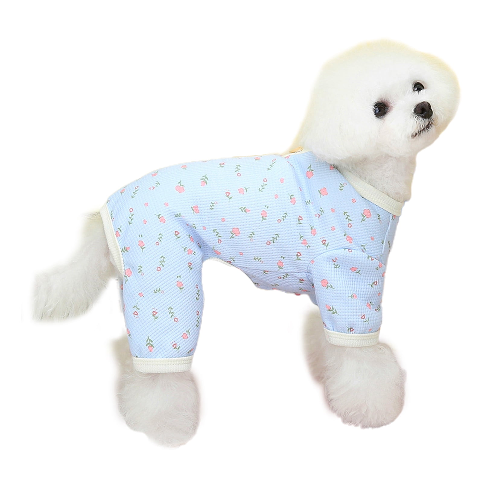 Realyc Spring Summer Dog Jumpsuit Flower Pattern Button Decor Soft Stretchable Puppy Jammies 4