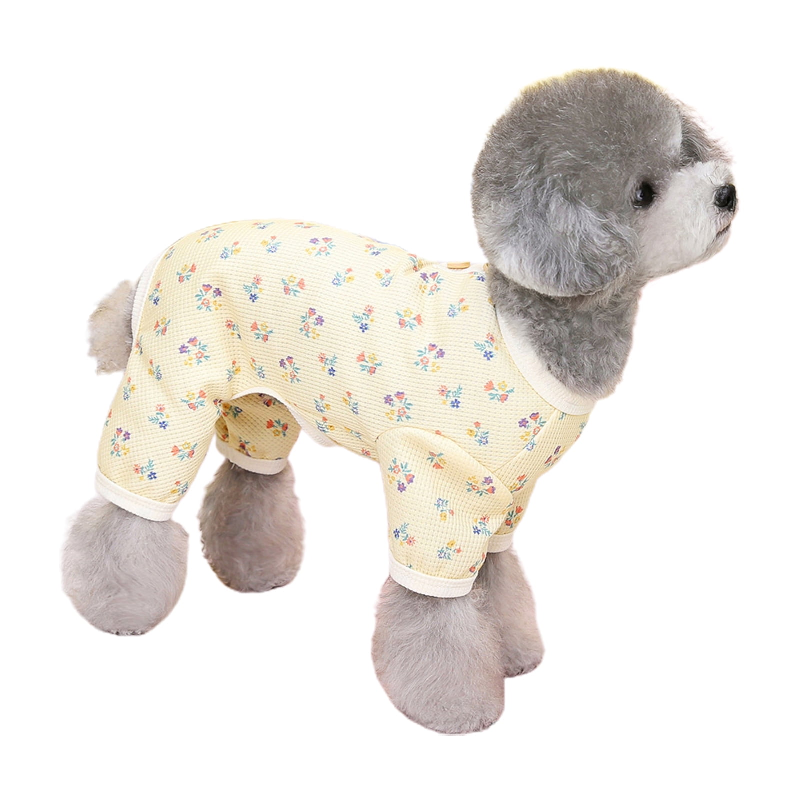 Realyc Spring Summer Dog Jumpsuit Flower Pattern Button Decor Soft Stretchable Puppy Jammies 4