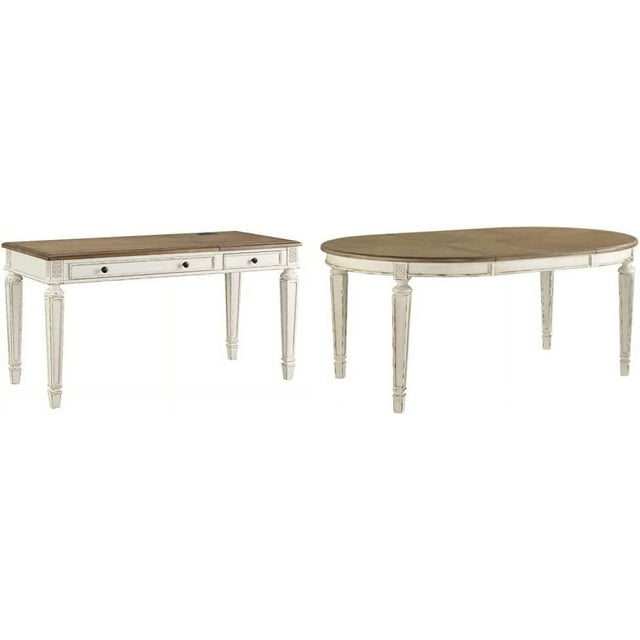 Realyn Farmhouse 60" Home Office Desk with USB Charging Chipped White