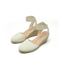 thumbnail image 1 of Ream Pairs Women Espadrilles Wedge Sandals Comfort Elastic Ankle Strap Shoes Amanda-1 Beige/White Size 7.5, 1 of 5