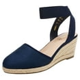 thumbnail image 1 of Ream Pairs Women Espadrilles Wedge Sandals Comfort Elastic Ankle Strap Shoes Amanda-1 Navy Size 6.5, 1 of 5