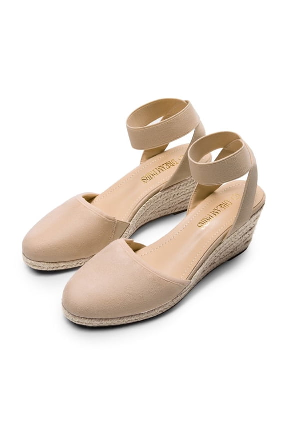 Ream Pairs Women Espadrilles Wedge Sandals Comfort Elastic Ankle Strap Shoes Amanda-1 Nude Size 9.5