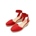 thumbnail image 1 of Ream Pairs Women Espadrilles Wedge Sandals Comfort Elastic Ankle Strap Shoes Amanda-1 Red Size 5.5, 1 of 6