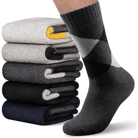 Reamphy 5 Pack Men's Merino Wool Socks, Winter Thick Warm Thermal Crew Boot Socks, Christmas Gifts Presents for Him Dad Husband (Multicolor, S)
