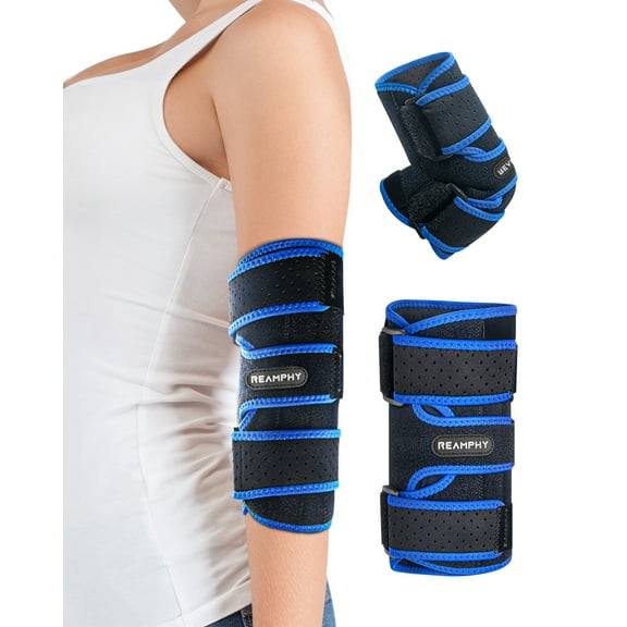 Reamphy Elbow Brace Comfortable Night Sleep, Cubital Tunnel Syndrome, Ulnar Nerve entrapment Relief Pain and Tendonitis, Arm Straightener Fit Men Women (One Size Blue)