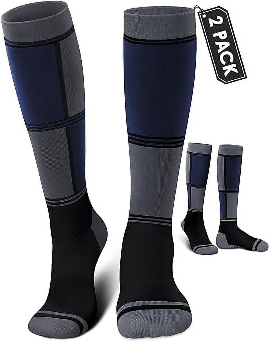 Reamphy Ski Socks for Women Men 2 Pairs- Warm Thermal Over-the-Calf Long Snow Socks for Snowboarding, Hiking, Hunting (Gray Blue, 6-11)