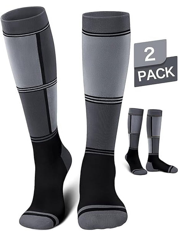 Ski Socks for Women Men 2 Pairs- Warm Thermal Over-the-Calf Long Snow Socks for Snowboarding, Hiking, Hunting (Gray Gray, 11.5-15)
