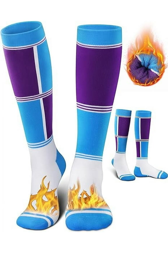 Ski Socks for Women Men 2 Pairs- Warm Thermal Over-the-Calf Long Snow Socks for Snowboarding, Hiking, Hunting (Violet, 6-11)