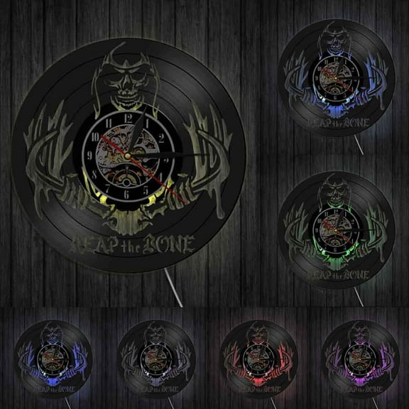 Reap The Bone Grim Reaper Horror Skeleton Wall Art Spooky Wall Clock Halloween Decor Death Skull Killer Vinyl Record Wall Clock