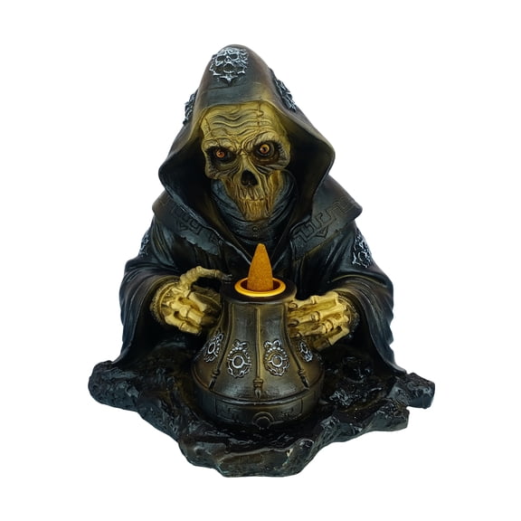 Reaper Backflow Incense Burner Gothic Grim Reaper Design Polyresin Fountain Holder for Meditation, Aromatherapy, Halloween & Home Dcor Spooky Skull Incense Cone Holder Gifts