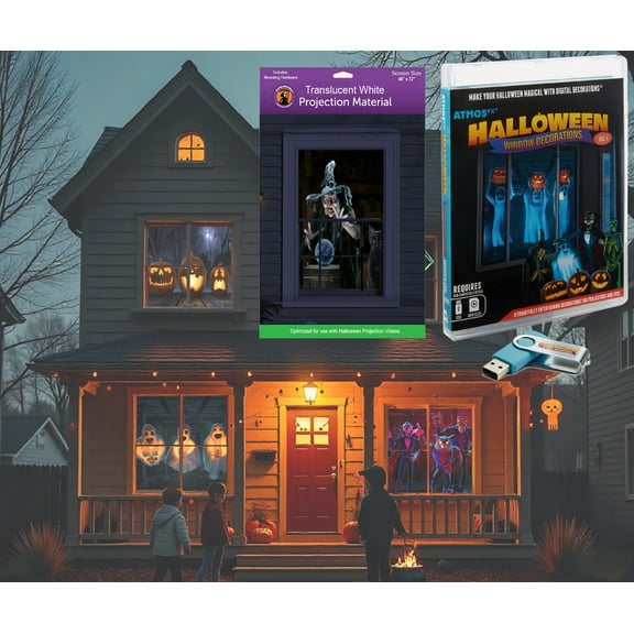 Reaper Brothers Halloween Digital Decoration Kit Includes 8 AtmosFX Video Effects for Halloween Plus 48 x 72 Holographic Projection Screen