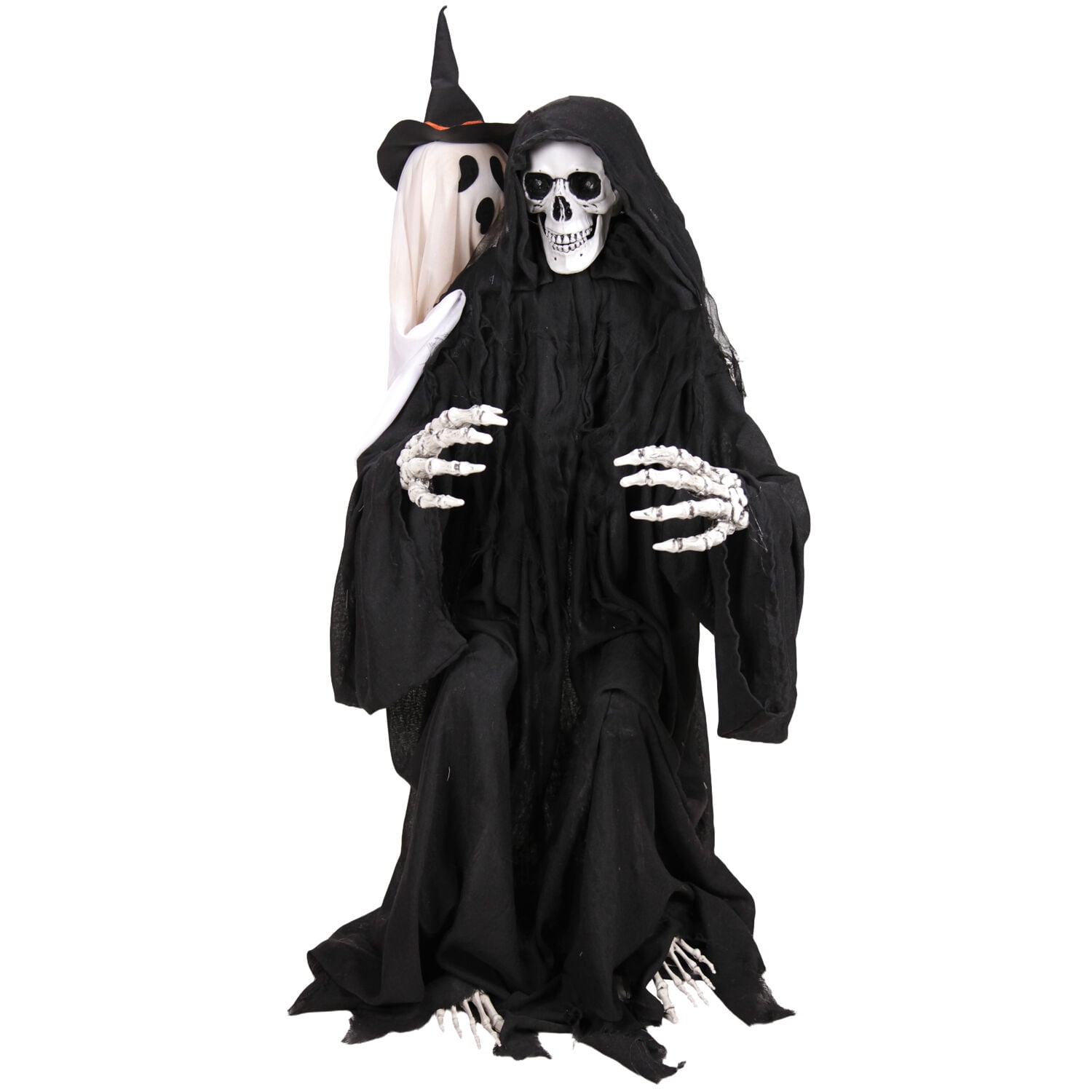 Haunted Hill Farm Red LED Battery Reaper with Hide and Seek Ghost Halloween Animatronic 3.9-Ft.