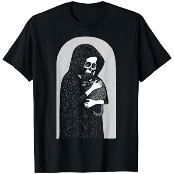 Reaper Of Death His Black Cat Cuddle Punk Goth Grunge Spooky Tee