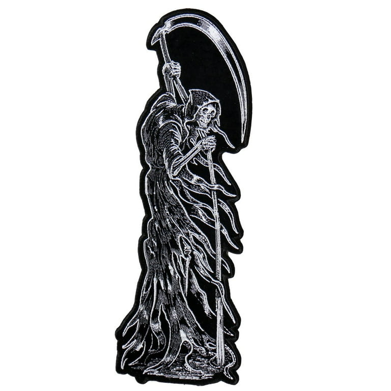 Reaper Rider Sleeve Embroidered Iron on Saw on Rayon Patch 3 x 10