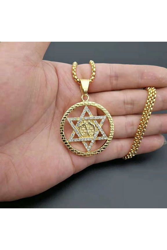 Reaper Scythe Hexagram Star of David Pendants Necklaces 14K Yellow Gold Hip Hop Bling Iced Out Rapper Jewelry