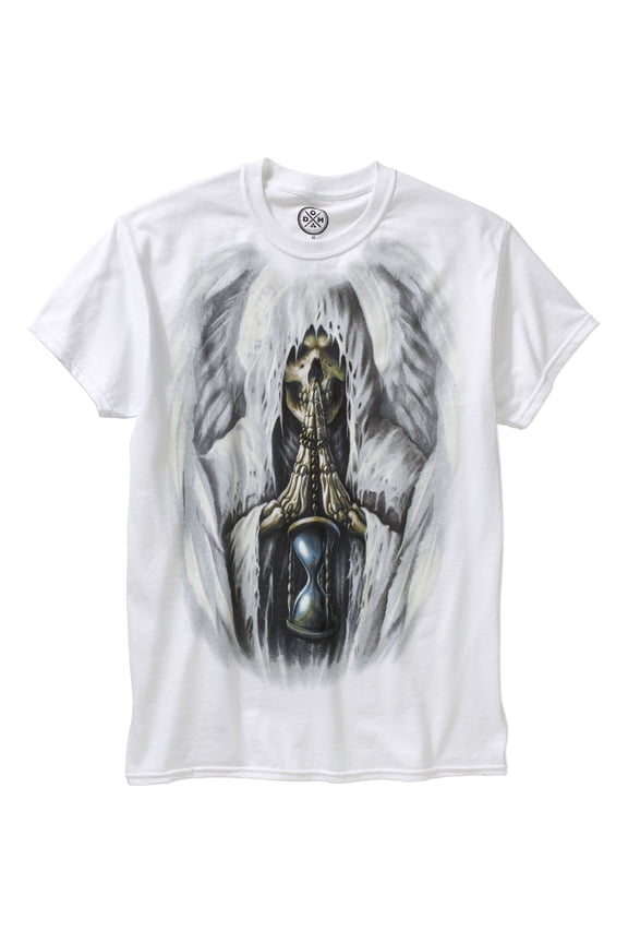 Men's Winged Grim Reaper with Hour Glass White Relaxed Fit Short Sleeve Graphic T-Shirt