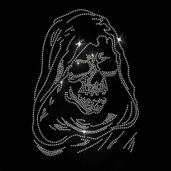 Reaper Skull Rhinestone Iron On Transfer 11.7 x 8.3 inches White Crystal Decal for Clothing